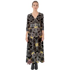 Abstract Geometric Kaleidoscope Button Up Boho Maxi Dress