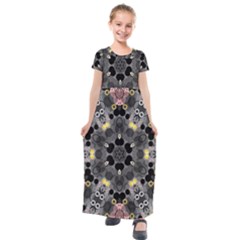 Abstract Geometric Kaleidoscope Kids  Short Sleeve Maxi Dress