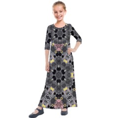 Abstract Geometric Kaleidoscope Kids  Quarter Sleeve Maxi Dress