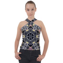 Abstract Geometric Kaleidoscope Cross Neck Velour Top