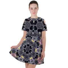 Abstract Geometric Kaleidoscope Short Sleeve Shoulder Cut Out Dress 