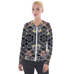 Abstract Geometric Kaleidoscope Velvet Zip Up Jacket