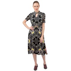 Abstract Geometric Kaleidoscope Keyhole Neckline Chiffon Dress