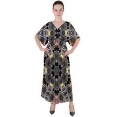 Abstract Geometric Kaleidoscope V-Neck Boho Style Maxi Dress