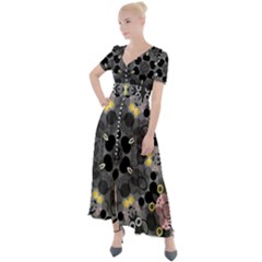 Abstract Geometric Kaleidoscope Button Up Short Sleeve Maxi Dress