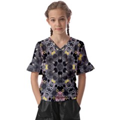 Abstract Geometric Kaleidoscope Kids  V-Neck Horn Sleeve Blouse