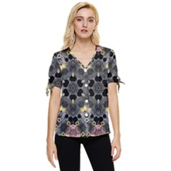 Abstract Geometric Kaleidoscope Bow Sleeve Button Up Top