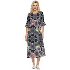 Abstract Geometric Kaleidoscope Double Cuff Midi Dress