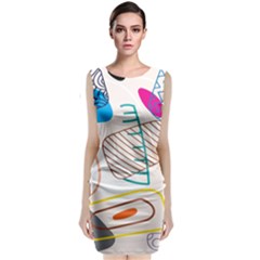 Pastel Abstract Pattern With Beige, Coffee Color Strap Sleeveless Velvet Midi Dress by Casemiro