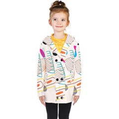 Pastel Abstract Pattern With Beige, Coffee Color Strap Kids  Double Breasted Button Coat by Casemiro