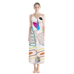 Pastel Abstract Pattern With Beige, Coffee Color Strap Button Up Chiffon Maxi Dress by Casemiro