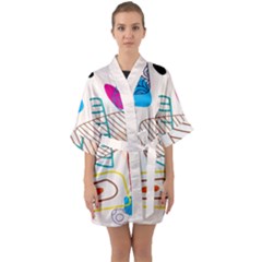 Pastel Abstract Pattern With Beige, Coffee Color Strap Half Sleeve Satin Kimono  by Casemiro