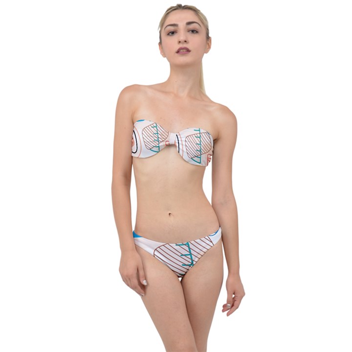 Pastel abstract pattern with beige, coffee color strap Classic Bandeau Bikini Set