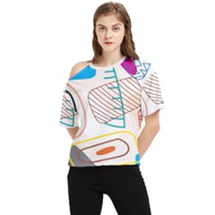 Pastel Abstract Pattern With Beige, Coffee Color Strap One Shoulder Cut Out Tee by Casemiro