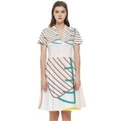 Pastel Abstract Pattern With Beige, Coffee Color Strap Short Sleeve Waist Detail Dress by Casemiro