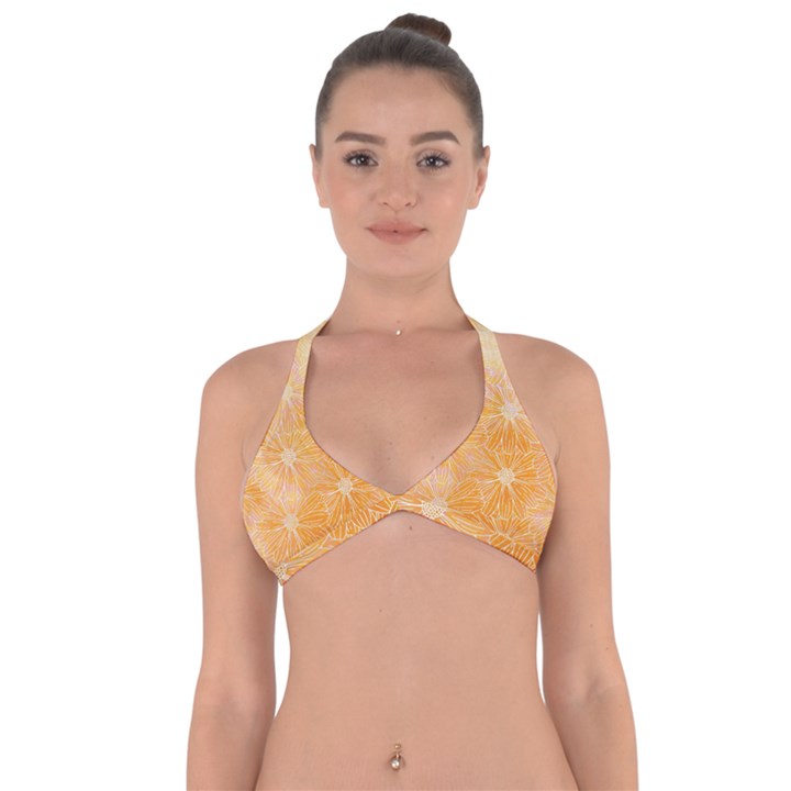 Flowers Pattern Orange Yellow Halter Neck Bikini Top