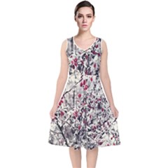 Berries In Winter, Fruits In Vintage Style Photography V-neck Midi Sleeveless Dress  by Casemiro