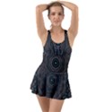 Mandala Vert Noir Pattern Ruffle Top Dress Swimsuit View1