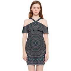 Mandala Vert Noir Pattern Shoulder Frill Bodycon Summer Dress