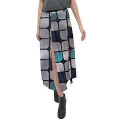 Pattern Abstrat Geometric Blue Grey Velour Split Maxi Skirt