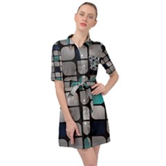 Pattern Abstrat Geometric Blue Grey Belted Shirt Dress by alllovelyideas