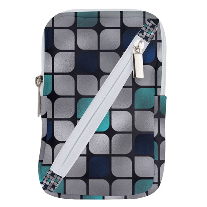 Pattern Abstrat Geometric Blue Grey Belt Pouch Bag (Large)