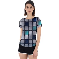 Pattern Abstrat Geometric Blue Grey Back Cut Out Sport Tee