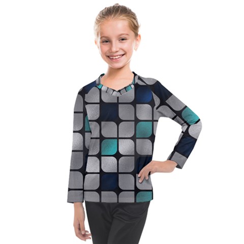 Pattern Abstrat Geometric Blue Grey Kids  Long Mesh Tee by alllovelyideas