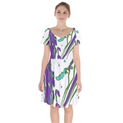 Multicolored Abstract Print Short Sleeve Bardot Dress by dflcprintsclothing