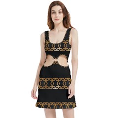 Pattern Geometric Gold Black Velvet Cutout Dress