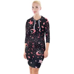 Pattern Lune Étoile Profondeur Quarter Sleeve Hood Bodycon Dress