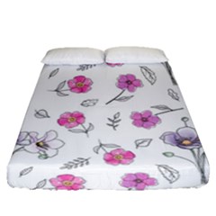 Flowers In One Line Fitted Sheet (queen Size) by SychEva