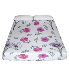 Flowers In One Line Fitted Sheet (california King Size) by SychEva