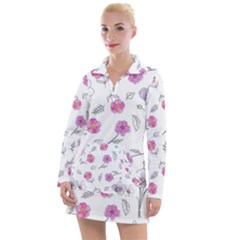 Flowers In One Line Women s Long Sleeve Casual Dress by SychEva