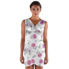 Flowers In One Line Wrap Front Bodycon Dress by SychEva