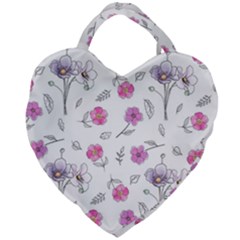 Flowers In One Line Giant Heart Shaped Tote by SychEva