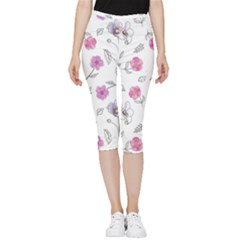 Flowers In One Line Inside Out Lightweight Velour Capri Leggings  by SychEva