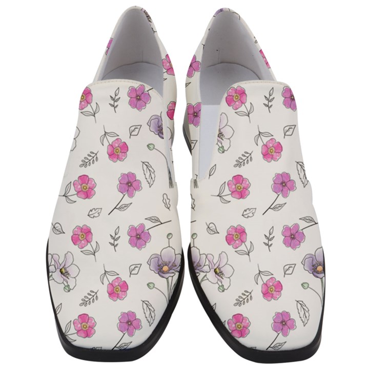 Flowers In One Line Women Slip On Heel Loafers