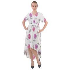 Flowers In One Line Front Wrap High Low Dress by SychEva