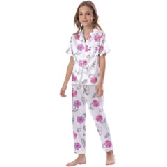 Flowers In One Line Kids  Satin Short Sleeve Pajamas Set by SychEva