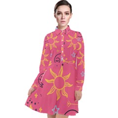 Pattern Mystic Color Long Sleeve Chiffon Shirt Dress