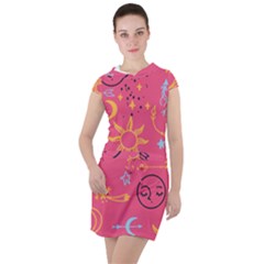 Pattern Mystic Color Drawstring Hooded Dress