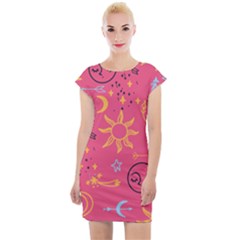 Pattern Mystic Color Cap Sleeve Bodycon Dress