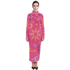 Pattern Mystic Color Turtleneck Maxi Dress
