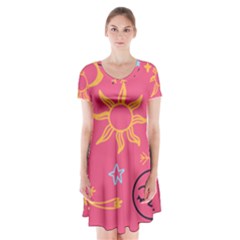 Pattern Mystic Color Short Sleeve V-neck Flare Dress