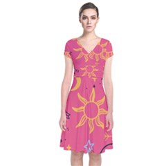 Pattern Mystic Color Short Sleeve Front Wrap Dress