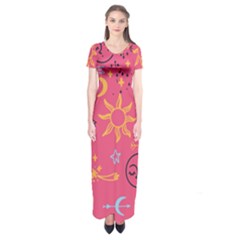 Pattern Mystic Color Short Sleeve Maxi Dress