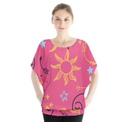 Pattern Mystic Color Batwing Chiffon Blouse