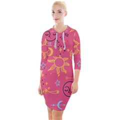 Pattern Mystic Color Quarter Sleeve Hood Bodycon Dress