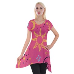 Pattern Mystic Color Short Sleeve Side Drop Tunic